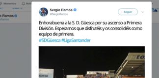 Sergio Ramos felicita al "Güesca" por su ascenso a Primera Divisón